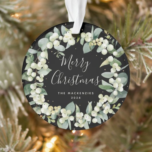 Elegantes Snowberry Frohe Weihnachtsfamilie Foto Ornament (Baum)