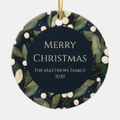 Elegantes Snowberry Weihnachts-Foto Keramik Ornament (Vorne)