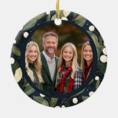 Elegantes Snowberry Weihnachts-Foto Keramik Ornament (Hinten)