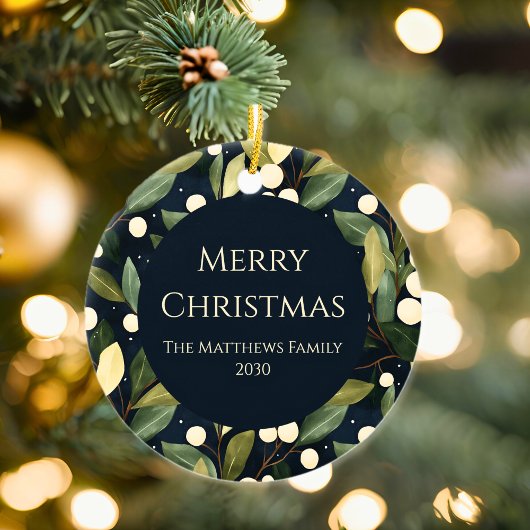 Elegantes Snowberry Weihnachts-Foto Keramik Ornament