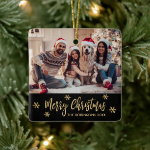 Elegantes Snowflake Black and Gold Foto Weihnachte Keramikornament