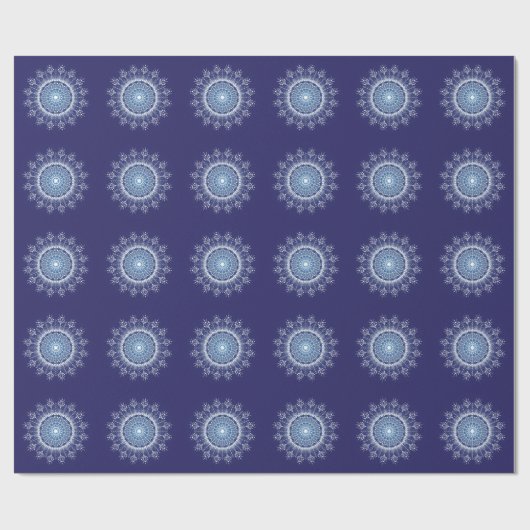 Elegantes Snowflake Mandala Blue Wrapping Paper Geschenkpapier (Flach)