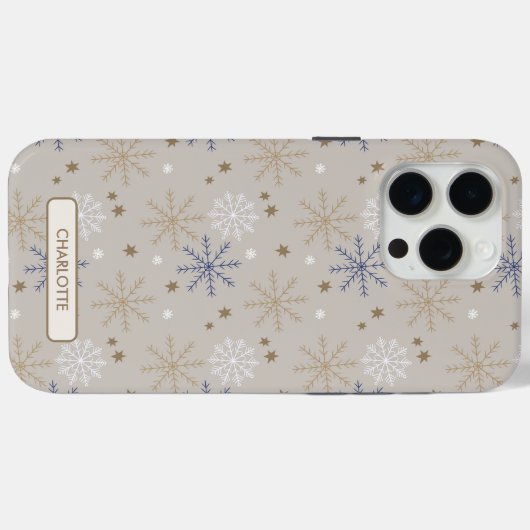 Elegantes Snowflake Muster Beige Pesonalized Case-Mate iPhone Hülle (Rückseite (Horizontal))