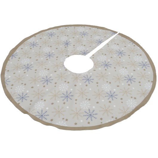 Elegantes Snowflake-Muster Beige Polyester Weihnachtsbaumdecke (Schrägansicht)