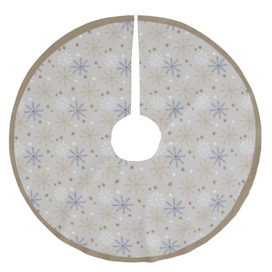 Elegantes Snowflake-Muster Beige Polyester Weihnachtsbaumdecke (Vorderseite)