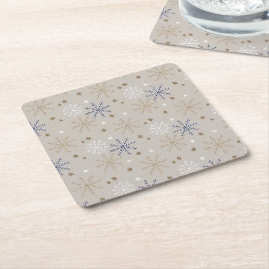 Elegantes Snowflake-Muster Beige Rechteckiger Pappuntersetzer (angewinkelt)