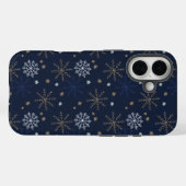 Elegantes Snowflake Muster Dunkelblau Case-Mate iPhone Hülle (Rückseite (Horizontal))
