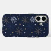 Elegantes Snowflake Muster Dunkelblau Case-Mate iPhone Hülle (Rückseite (Horizontal))