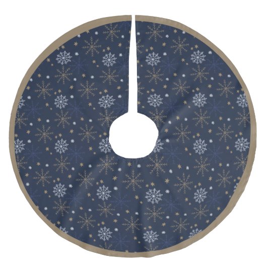 Elegantes Snowflake Muster Dunkelblau Polyester Weihnachtsbaumdecke (Vorderseite)