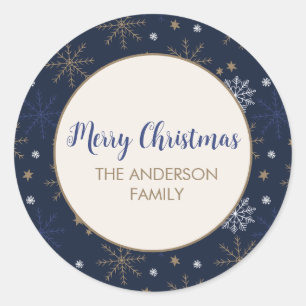 Elegantes Snowflake Muster Dunkelblau Runder Aufkleber