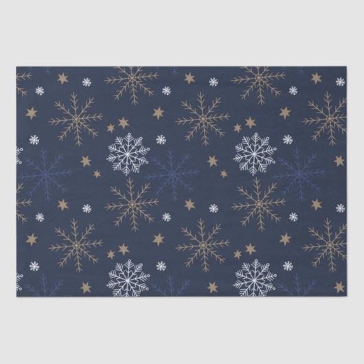 Elegantes Snowflake Muster Dunkelblau Seidenpapier (Vorderseite)