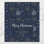 Elegantes Snowflake Muster Dunkelblaues Label Weinetikett (Einzelnes Label)