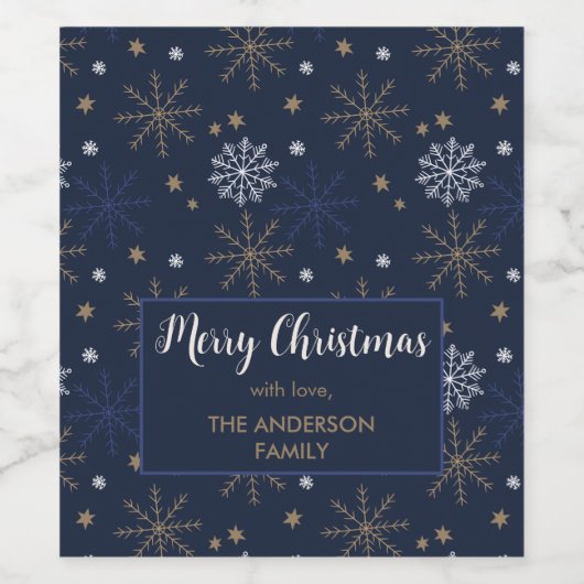 Elegantes Snowflake Muster Dunkelblaues Label Weinetikett (Einzelnes Label)