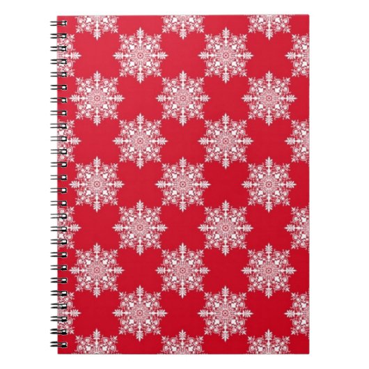 Elegantes Snowflake Muster Rot und Weiß Notebook Notizblock (Vorderseite)
