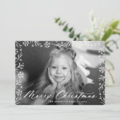 Elegantes Snowflake Rahmen Frohe Weihnachten Foto (Stehend Vorderseite)