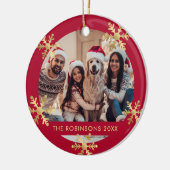 Elegantes Snowflake Rot und Gold Foto Weihnachten Keramik Ornament (Links)