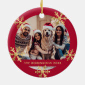 Elegantes Snowflake Rot und Gold Foto Weihnachten Keramik Ornament (Hinten)