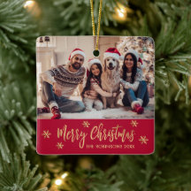 Elegantes Snowflake Rot und Gold Foto Weihnachten