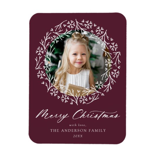 Elegantes Snowflake Wreath Berry Lila Foto Magnet (Vertikal)