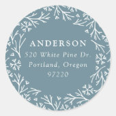 Elegantes Snowflake Wreath Blue Rücksendelabel Runder Aufkleber (Vorderseite)