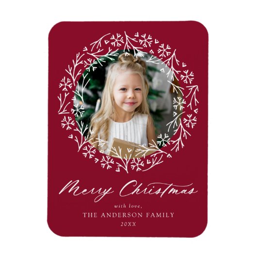 Elegantes Snowflake Wreath Cranberry Foto Magnet (Vertikal)