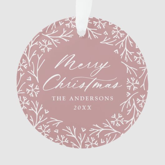 Elegantes Snowflake Wreath Dusty Rose Foto Ornament (Vorderseite)