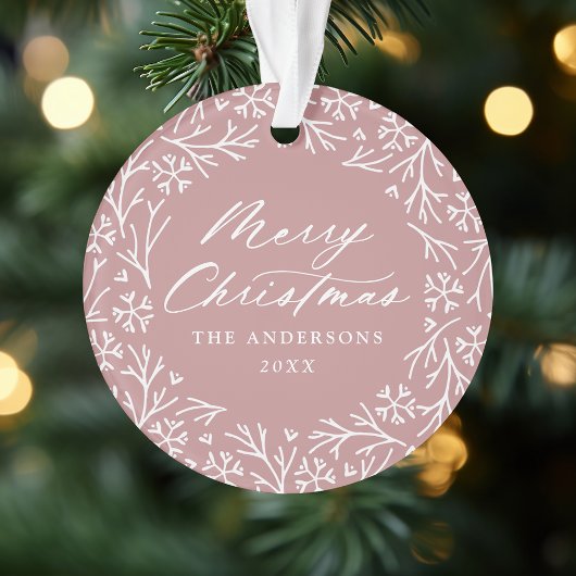 Elegantes Snowflake Wreath Dusty Rose Foto Ornament