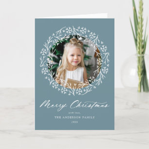 Elegantes Snowflake Wreath Frost Blue 2 Foto Feiertagskarte