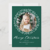 Elegantes Snowflake Wreath Green Foto Feiertagskarte (Vorderseite)