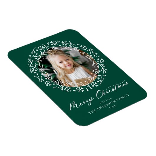Elegantes Snowflake Wreath Green Foto Magnet (Rechte Seite)