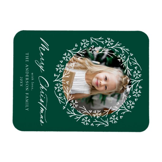 Elegantes Snowflake Wreath Green Foto Magnet (Horizontal)