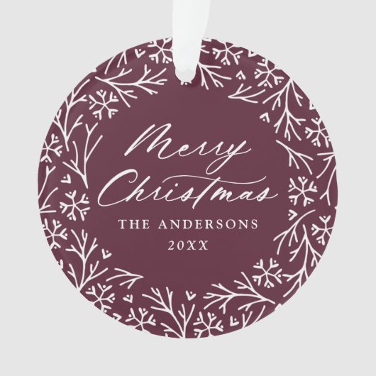 Elegantes Snowflake Wreath Lila Foto Ornament (Vorderseite)