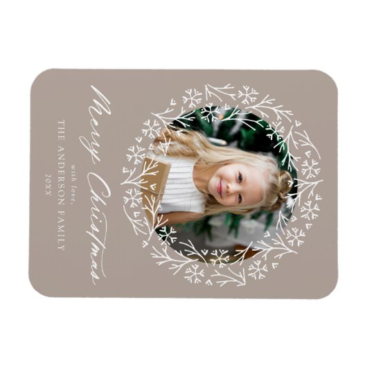 Elegantes Snowflake Wreath Mocha Foto Magnet (Horizontal)