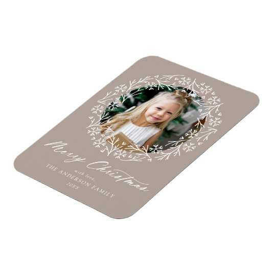 Elegantes Snowflake Wreath Mocha Foto Magnet (Linke Seite)