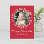 Elegantes Snowflake Wreath Rotes Foto Feiertagskarte (Stehend Vorderseite)