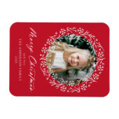 Elegantes Snowflake Wreath Rotes Foto Magnet (Horizontal)