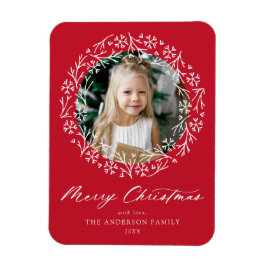 Elegantes Snowflake Wreath Rotes Foto Magnet