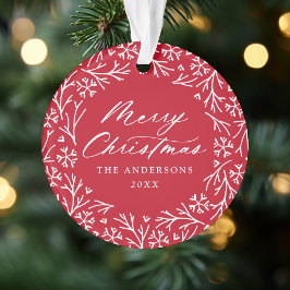 Elegantes Snowflake Wreath Rotes Foto Weihnachten Ornament