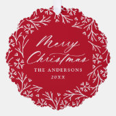 Elegantes Snowflake Wreath Rotes Foto Weihnachten Ornament Karte (Vorderseite)
