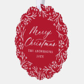 Elegantes Snowflake Wreath Rotes Foto Weihnachten Ornament Karte (Links)