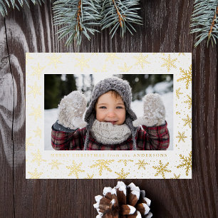 Elegantes Snowflakes Foto Gold Folien Feiertagspostkarte