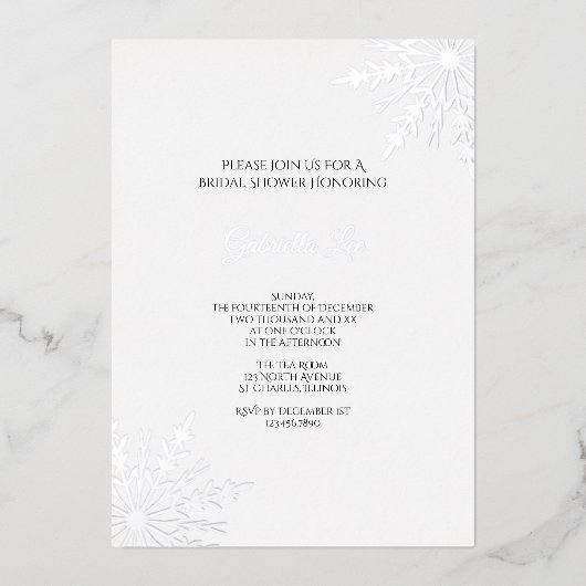 Elegantes Snowflakes Winter Brautparty Folieneinladung (Vorderseite)