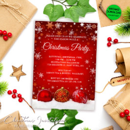 Elegantes Snowy Red Christmas Balls Weihnachts-Par Einladung