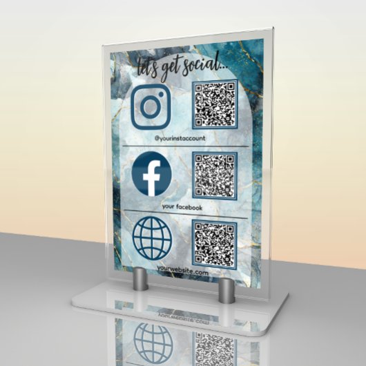 Elegantes Social Media Sign mit QR Code Table Card Tischnummer