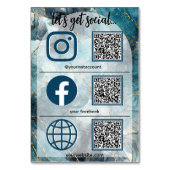 Elegantes Social Media Sign mit QR Code Table Card Tischnummer (Vorderseite)