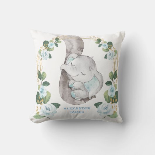 Elegantes Soft Blue Rose Baby Elephant Boy Kinderz Kissen (Vorderseite)
