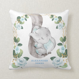 Elegantes Soft Blue Rose Baby Elephant Boy Kinderz Kissen