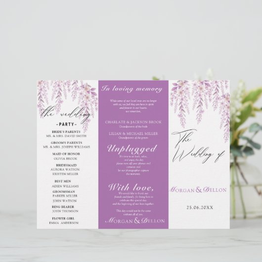 Elegantes Soft Blush Lavendel Blumen Hochzeitsprog (Stehend Vorderseite)
