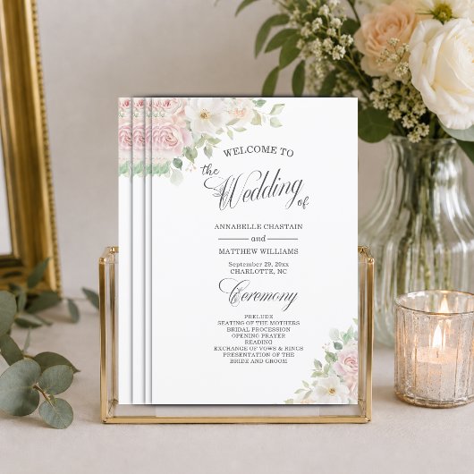 Elegantes Soft Blush Rosen Budget-Hochzeitsprogram