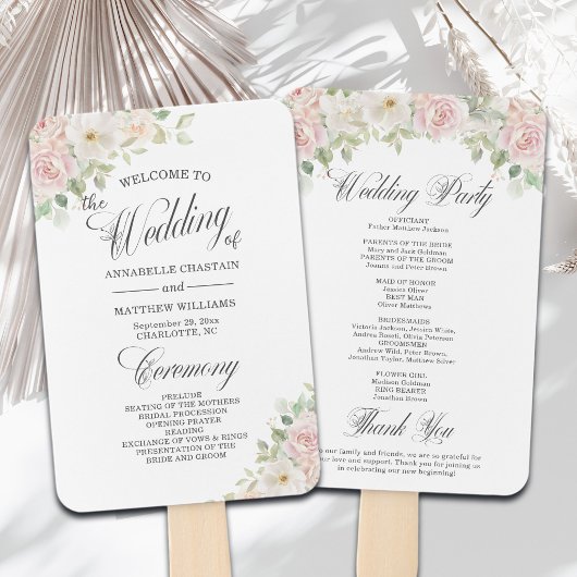 Elegantes Soft Blush Rosen Hochzeitsprogramm Fächer